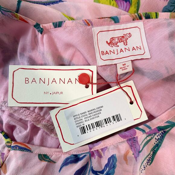 Banjanan 100% Silk Marina Dress Chiffon Maxi Dress Floral V-Neck Ruffle Tiered - Picture 12 of 15